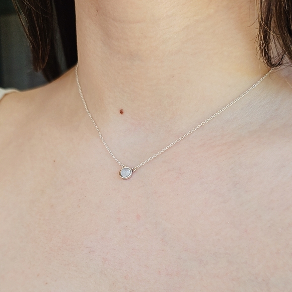 New Dainty Sterling Silver Moonstone Pendant Necklace - Picture 5 of 5